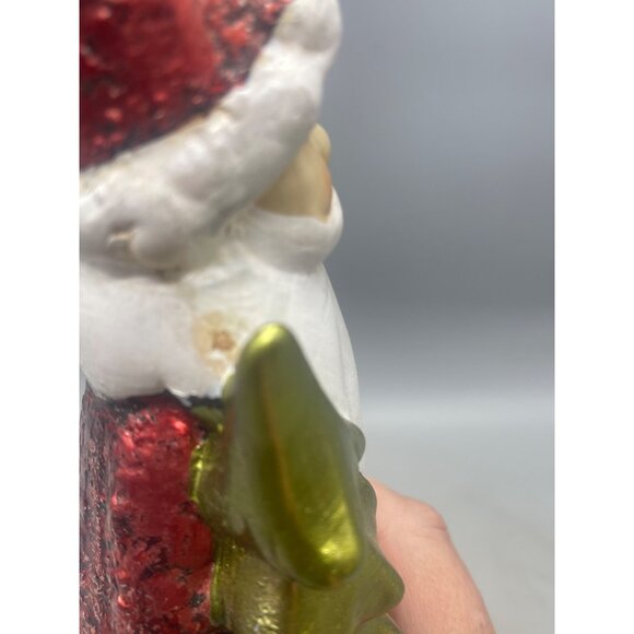 Santa glass figurine embellish bling mirror tree tea candle holder red 13" READ - Picture 6 of 8